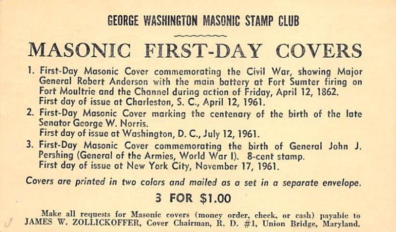 George Washington Masonic Stamp Club PU Unknown 