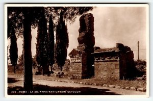 La Via Appia Antica Rome Italy RPPC Real Photo Postcard Unposted Ancient Roadway