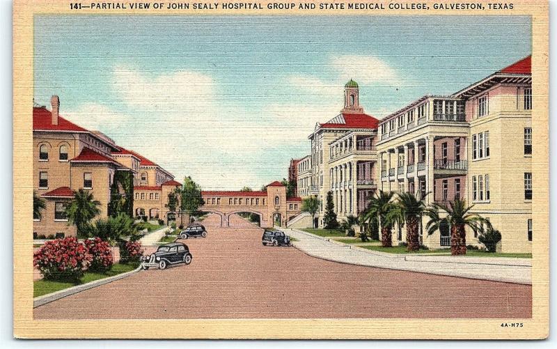 Postcard TX Galveston View of John Sealy Hospital Group State Medical College B2