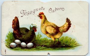 Postcard - Happy Easter with Chickens and Eggs Art Print