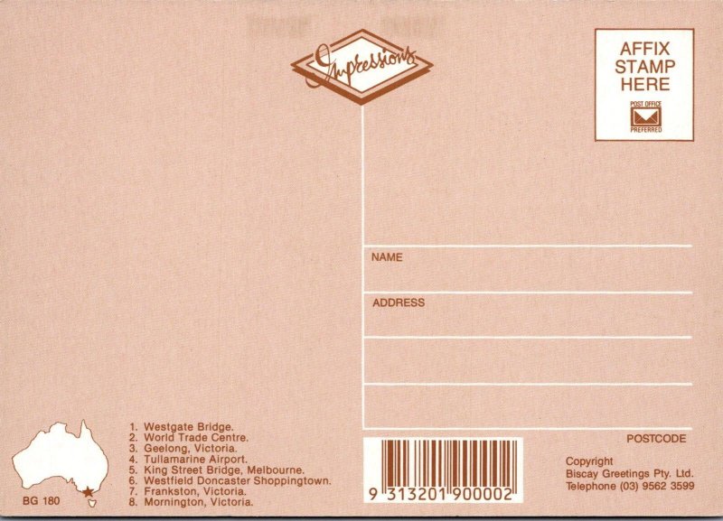 Maps Postcard - Map and Views Around Melbourne, Australia  RR23530