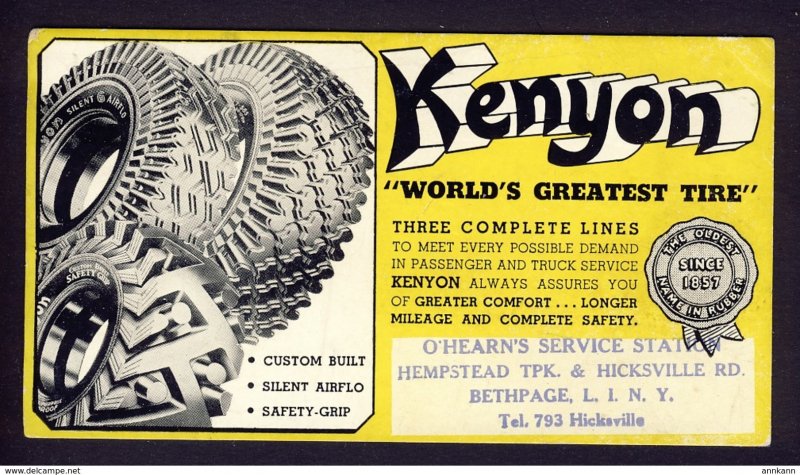 Bethpage, L.I. N.Y. USA - Kenyon World's greatest tires - O'Hearn's Service Stat