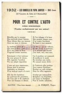 Postcard The Old Automobile dad advice Herriot January 1931 For and against t...