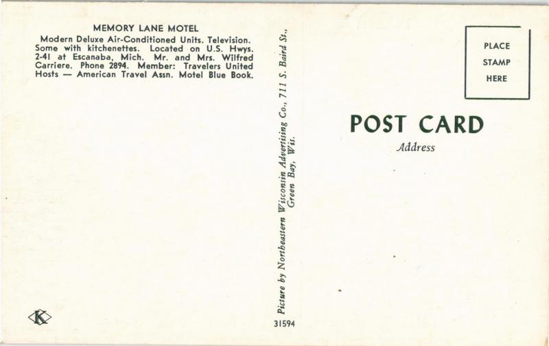 MEMORY LANE MOTEL ESCANABA MICHIGAN