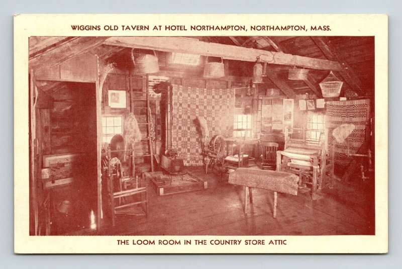 Wiggins Old Tavern Hotel Northampton MA Massachusetts Loom Room Postcard UNP 