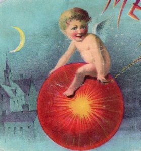 1870s Meteor Inner Cigar Box Label Tobacco Fantasy Angel Moon #6J