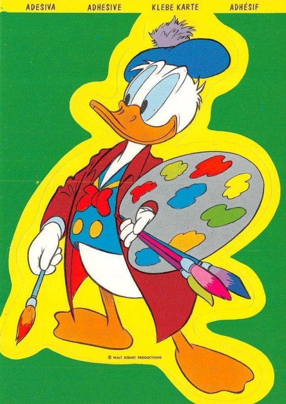Walt Disney  DONALD DUCK  Artist~Painters Palette STICKER Postcard OVERSIZE