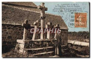 Old Postcard Lannion Five Cross Route De Ploubeyre Daguin Female Folklore