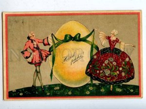 206823 EASTER Lovers w/ Huge EGG by CORBELLA vintage ART DECO