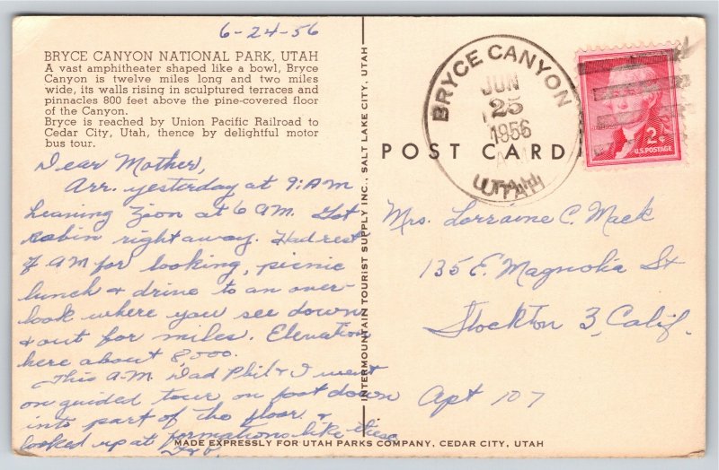 Bruce Canyon Park Utah~Air View Ampitheater Rocks~Vintage Postcard