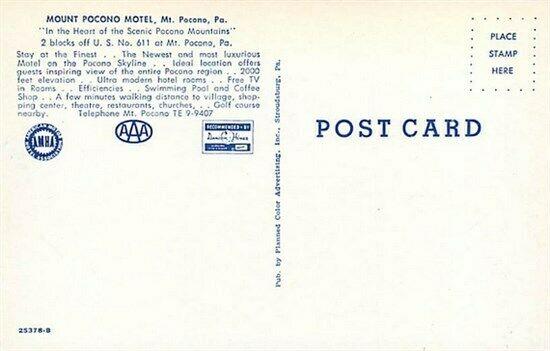 PA, Mount Pocono,  Pennsylvania, Mount Pocono Motel, Pool, Planned Color 25378-B