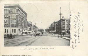 Vintage Postcard First Avenue street Scene Cedar Rapids Iowa 6682 Trolley