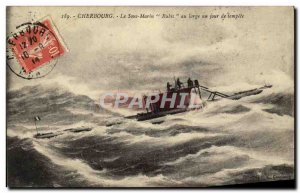 Old Postcard Boat War Cherbourg Submarine Rubis off one day storm