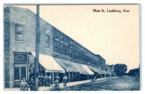 LINDSBORG, KS Kansas ~ MAIN STREET Scene c1910s McPherson County Postcard