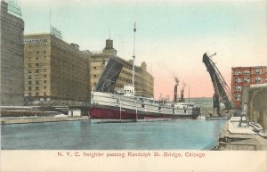 c1910 Chicago Illinois NYC freighter Randolph Street Bridge Postcard 26-461