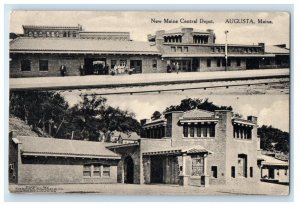 1916 New Maine Central Depot Train Station Augusta Maine ME Split view Postcard