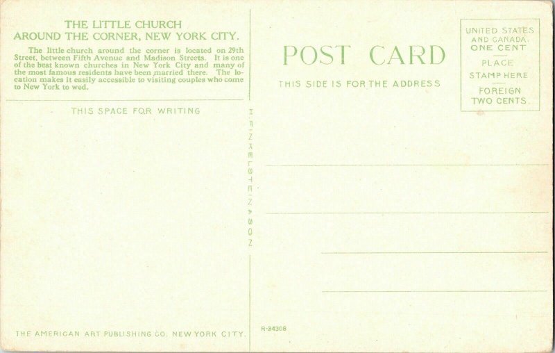 Little Church New York City 29th Street Fifth Avenue Madison Streets Postcard 