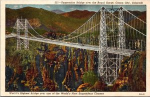 Suspension Bridge over the Royal Gorge Canon City CO Postcard PC5