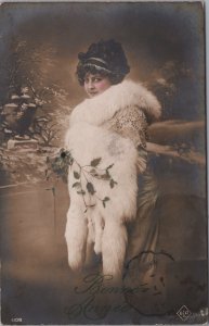 Beautiful Women Winter Art Nouveau Vintage RPPC C147