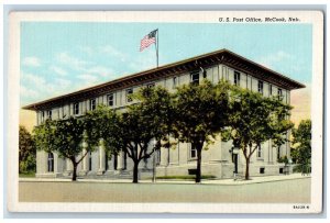 McCook Nebraska NE Postcard US Post Office Building Steet View 1945 Vintage