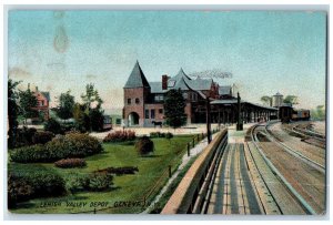 1908 Lehigh Valley Depot Train Station Geneva New York NY Antique Postcard