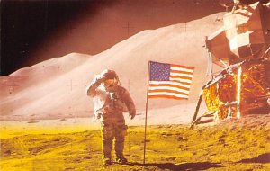 Astronaut David R Scott saluting beside the flag Space Unused 