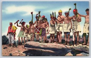 Native Americana~Navajo Fire Dancers Ceremony~Mtn Chant~Linen 1940s Postcard