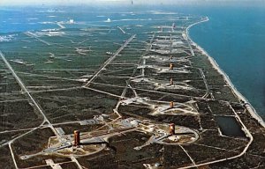 Overall aerial view of missile row Launch site of American astronauts Space U...