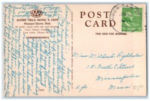 1946 Alpine Villa Motel Cafe North Pleasant Grove Utah Vintage Antique Postcard