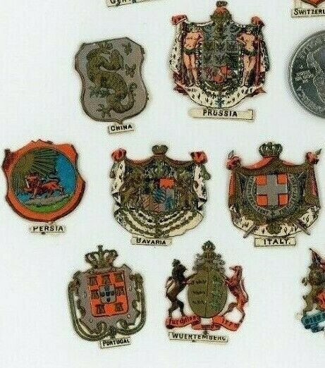 1870's-80's Country Crests Japan, Denmark Lot Of 24 Victorian Die Cut X138 