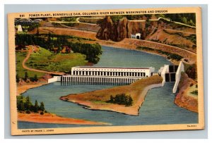 Vintage 1940's Postcard Aerial View Power Plant Bonneville Dam Oregon