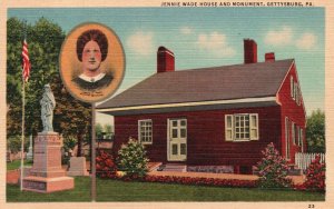 Vintage Postcard 1920's Jennie Wade House and Monument Gettysburg Pennsylvania