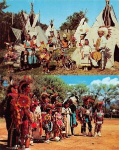 Native Americana  INDIAN DANCE GROUP & VILLAGE Teepees & Children TWO Postcards