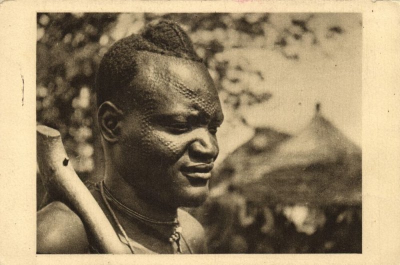 chad tchad, Native Sara Kaba Man, Tattoo Scarification (1940s) Postcard