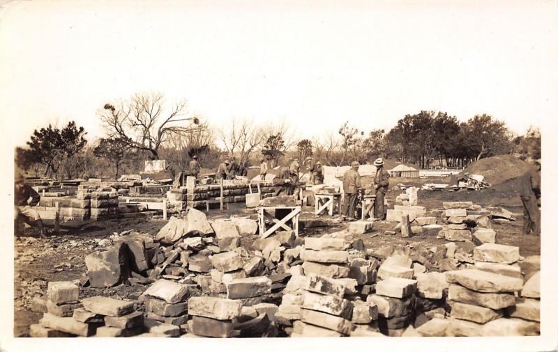 Real Photo Postcard~Stonemasons at Work~Army Lt F.R. Undritz Photographer~c1930s 