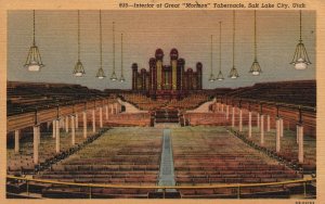 Vintage Postcard 1930s Interior of Great Mormon Tabernacle Salt Lake City Utah
