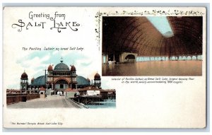 c1905 Greetings From Salt Lake Pavilion Saltair View Great Salt Lake UT Postcard