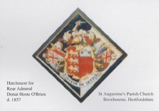 Admiral Donat Hoste O'Brien Hatchment Regalia Broxbourne Hertfordshire Postcard