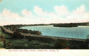 Vintage Postcard; Rock River from Water Works, Sterling IL Whiteside Co Wheelock