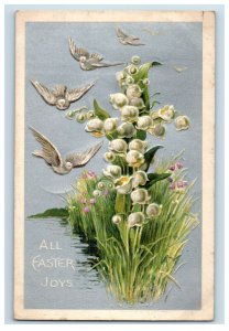 c.1910 Easter Doves & Lily Of The Valley Crucifix Vintage Postcard F50