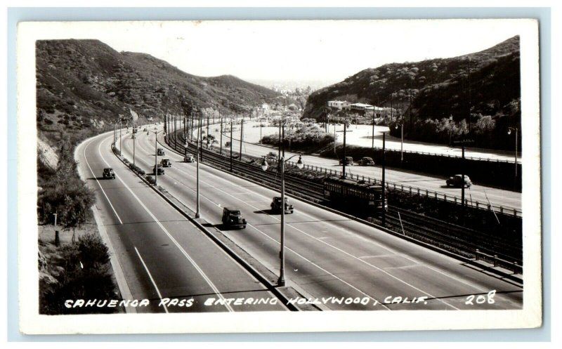 1949 Cahuenga Pass Cars Entering Hollywood California CA RPPC Photo Postcard 