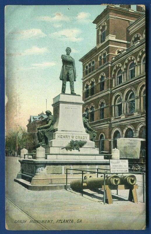 Atlanta Georgia ga Henry Grady Journalist Orator Monument old postcard 1909 