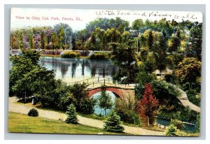 Vintage 1908 Postcard Bridge Lake Gardens in Glen Oak Park Peoria Illinois