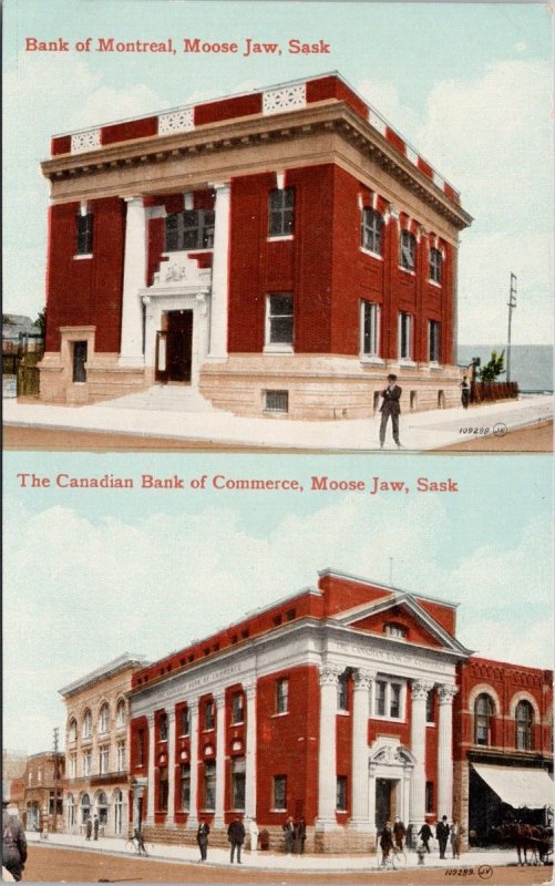 Moose Jaw SK Bank of Montreal & Canadian Bank of Commerce Unused Postcard H48