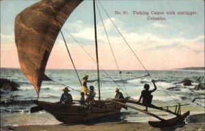 Colombo Ceylon India Fishing Canoe Indigenous People c1910 Vintage Postcard