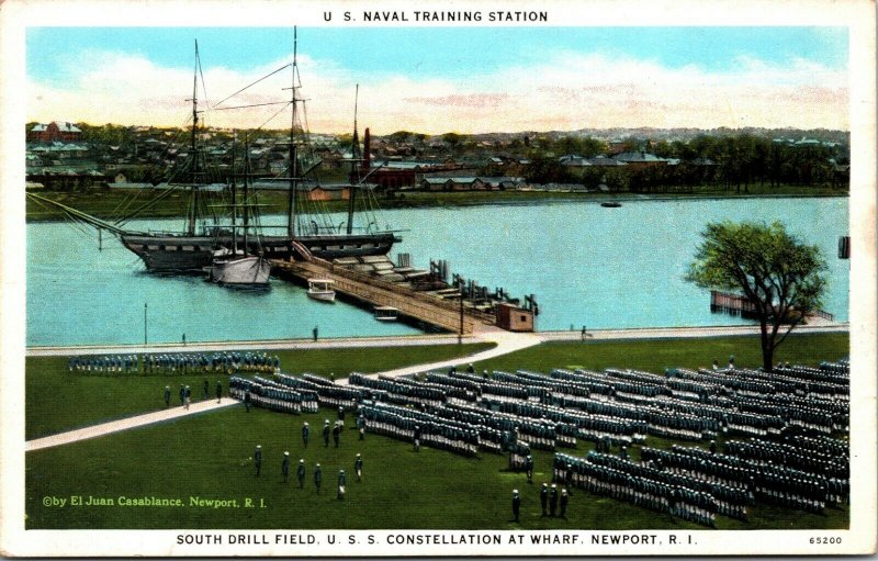 South Drill Field USS Constellation Wharf Naval Station Newport RI Postcard PC 