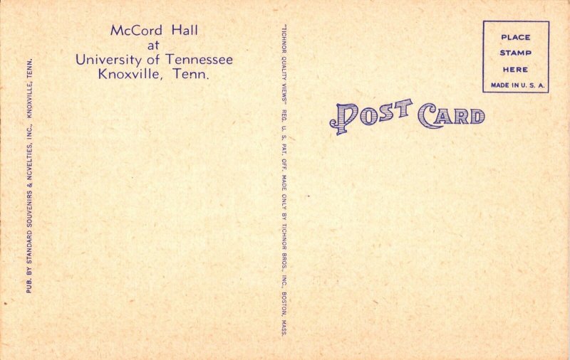 McCord Hall at University of Tennessee, Knoxville TN Vintage Postcard L47