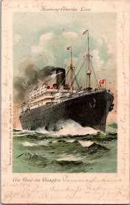 HAMBURG-AMERIKA LINIE - UM BORD DES DAMPFERS STEAMSHIP POSTCARD KJ8