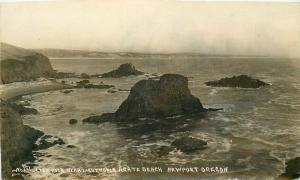 Agate Beach Newport Oregon 1917 Lion Rock Lighthouse RPPC real photo 5144