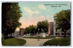 Baltimore Maryland Postcard Peabody Statue Mt. Vernon Place 1914 Vintage Antique